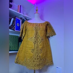 Free People Mustard Lace Mini Dress